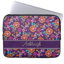 Retro Purple Floral Pattern Laptop Sleeve