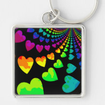 Retro rainbow hearts on black keychains