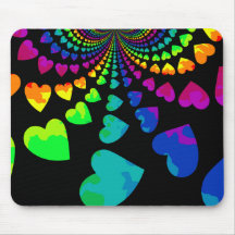 Retro rainbow hearts on black mousepad