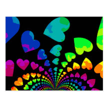 Retro rainbow hearts on black post cards