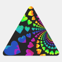 Retro rainbow hearts on black triangle stickers