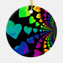 Retro rainbow hearts ornament