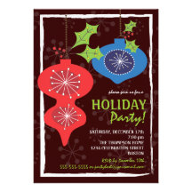 Retro Red & Blue Christmas Ornaments Holiday Party Personalized Invites