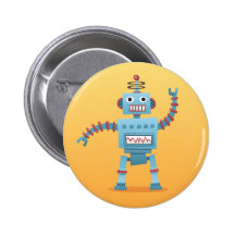 Retro robot cartoon sticker pinback button