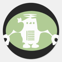 Retro Robot - Green Spotlight Round Sticker