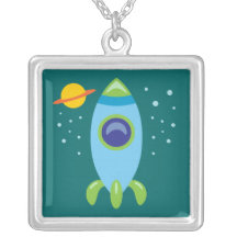Retro Rocket Personalized Necklace