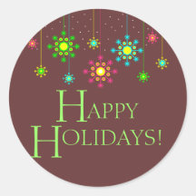 Retro Snowflake Happy Holiday Sticker