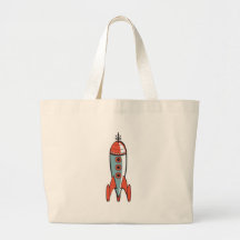 retro space rocket tote bags