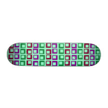 Retro squares 1970s motel wallpaper spring green skateboard deck