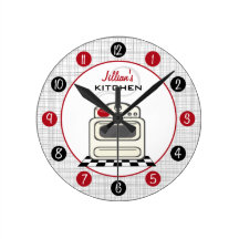 Retro Stove Red & Black Kitchen Clock