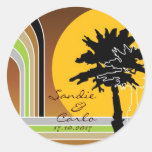 Retro Stripes Tropical Holiday Save-the-Date /Gift Round Stickers