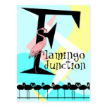Retro Style Flamingo Junction Postcard aquas pink