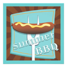 Retro Style Hot Dog Summer BBQ Party Invitation