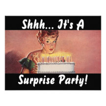 Retro Surprise Party Gal Birthday Cake Invitations