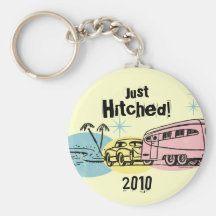 Retro Trailer Just Hitched Personalised Keychain