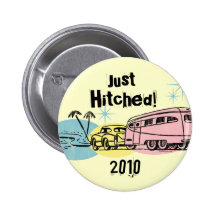 Retro Trailer Just Hitched Personalised Magnet Pinback Button