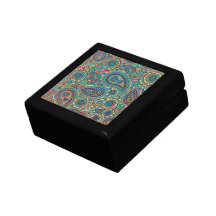 Retro Turquoise Rainbow Paisley motif Trinket Boxes