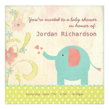 Retro Unisex Elephant Baby Shower Custom Invite