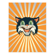 Retro Vintage Halloween Cat Postcard