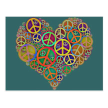 Retro Vintage Peace Heart Post Cards