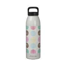 Retro whimsical teal pink brown polka dots pattern water bottles