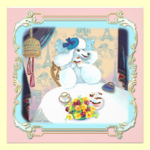 Retro White Poodle Cupcake Tea Party Invitation invitations