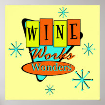 Retro Wine Works Wonders Wall Art Print