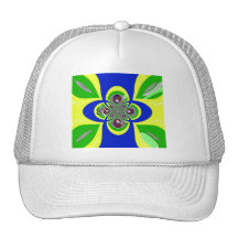 Retro yellow blue turntable design trucker hat