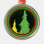 Retro Yellow & Green Christmas Trees Ornament