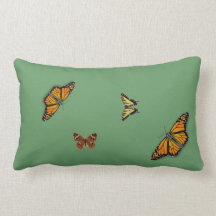 Reversible Blue/Green Spring Butterflies Lumbar Pi Pillow