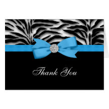 Ribbon Bow Blue Zebra Thank You Cards