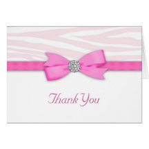 Ribbon Bow Hot Pink Zebra Thank You Cards