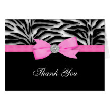 Ribbon Bow Hot Pink Zebra Thank You Cards