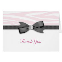 Ribbon Bow Pink Zebra Thank You Cards