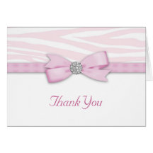 Ribbon Bow Pink Zebra Thank You Cards