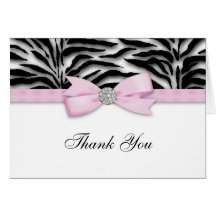 Ribbon Bow Pink Zebra Thank You Cards