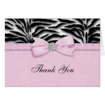 Ribbon Bow Pink Zebra Thank You Cards