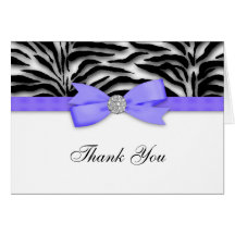 Ribbon Bow Purple Zebra Thank You Cards