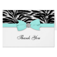 Ribbon Bow Teal Blue Zebra Thank You Cards
