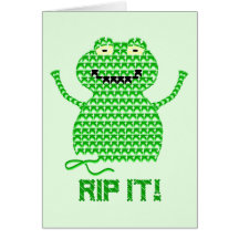 Rip It! Vector Crochet Frog (Green Background) Greeting Cards