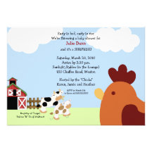 Rise 'n' Shine Barnyard Cow Chicken Baby Shower Personalized Invitations