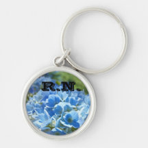 RN keychains Blue Hydrangea Flowers Nurses