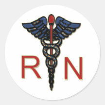 RN With Caduceus Round Stickers