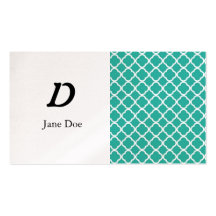 Robin Egg Blue Quatrefoil Monogram Business Card