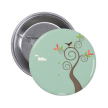 Robin on a Tree Pinback Button
