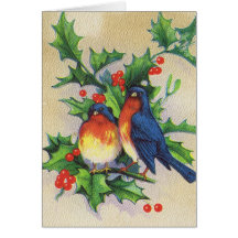 Robins & Holly Christmas Greeting Cards