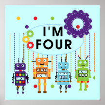 Robot 4th Birthday Tshirts and Gifts Print