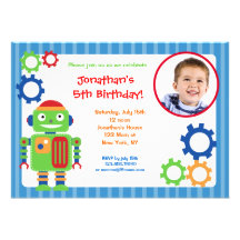 Robot Photo Birthday Invitations