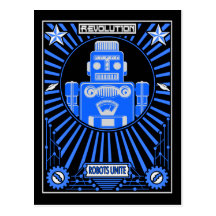 Robot Reolution Blue Post Cards