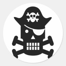Robot Skull & Crossbones Pirate Silhouette Round Stickers
